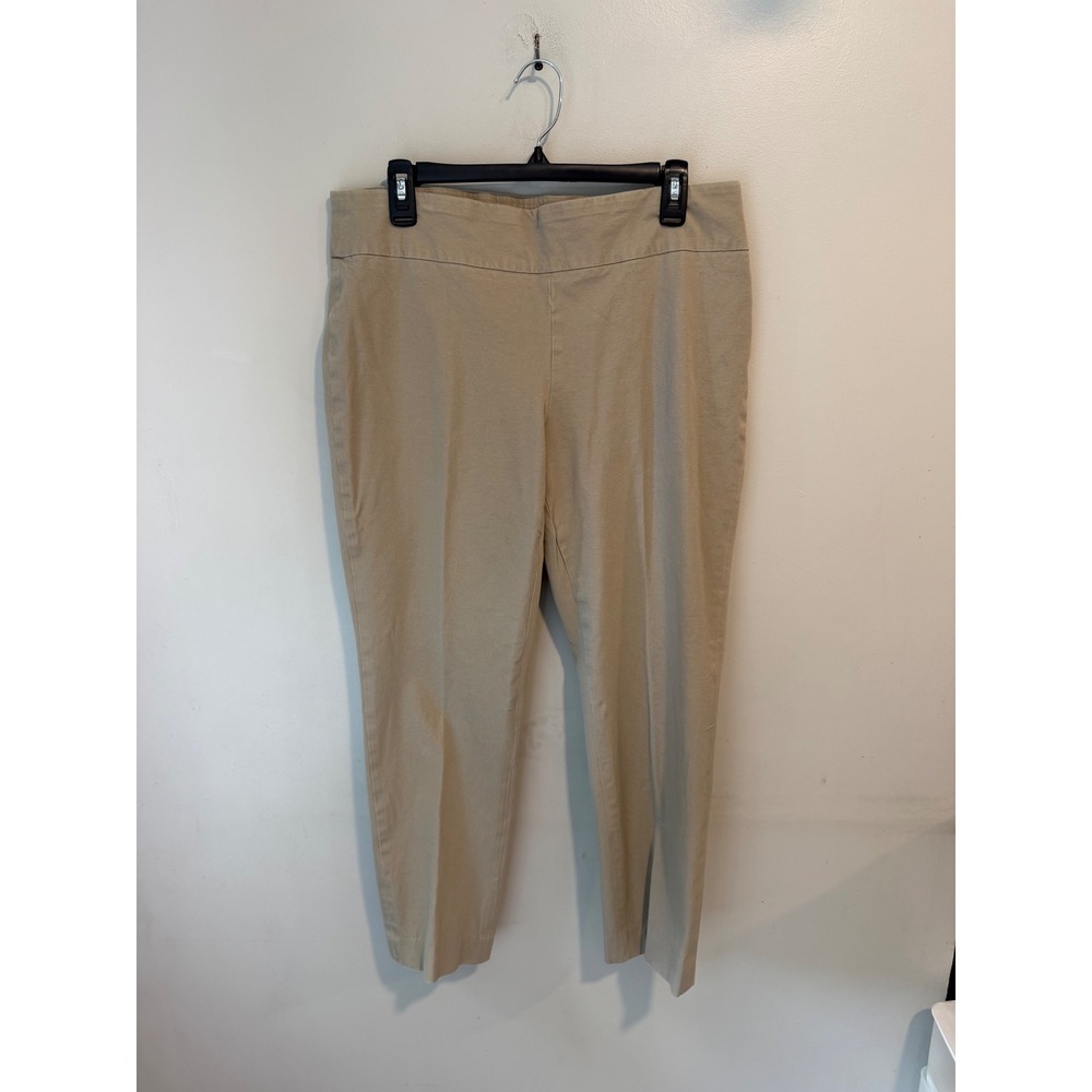 Crown & Ivy Womens Khaki Tan Pull On Tapered‎ Leg Stretch Pants Size 14